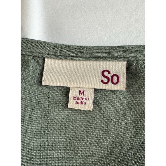 Women's Ruched Long Sleeve Crop Top Green Sz M V-Neck Blouse Drawstring - Picture 12 of 14